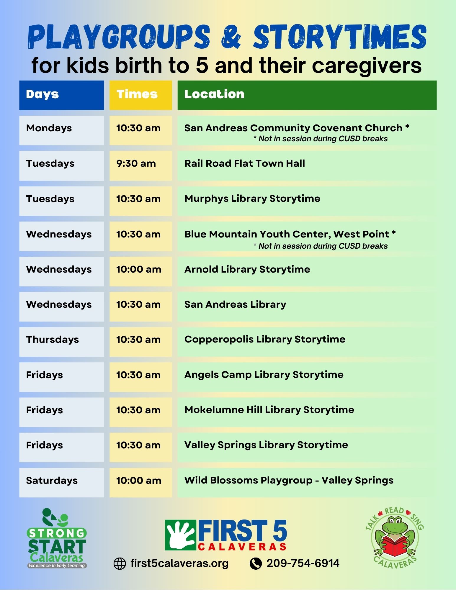 Playgroups and Storytimes flyer